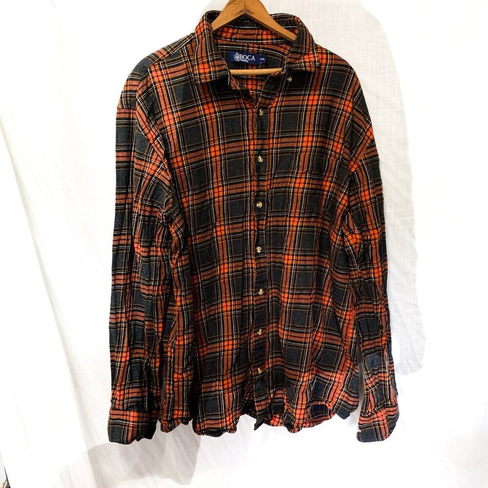 Boca Classics Flannel Shirt Button Down Adult XXL Red Plaid w Pocket Mens